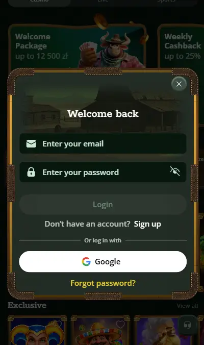 Cowboyspin Casino account registration and login